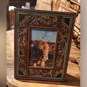 NEW Hand Tooled Leather Photo Frame